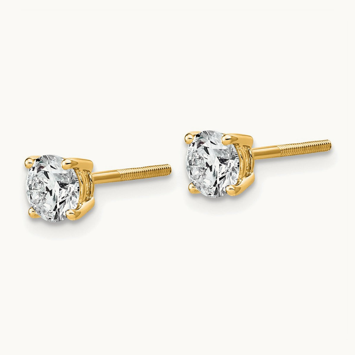 Lightweight Screwback Earrings, 0.25-4.00 ct tw Lab-Grown Diamond — 1 ct, 14K Yellow Gold