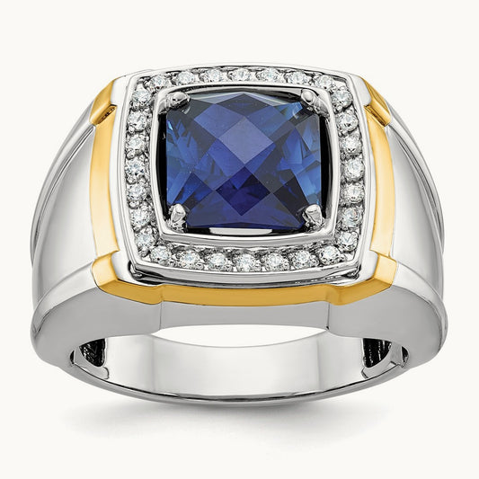 IBGoodman Men's Polished Cr. Sapphire & Dia Ring, 14K Two-tone