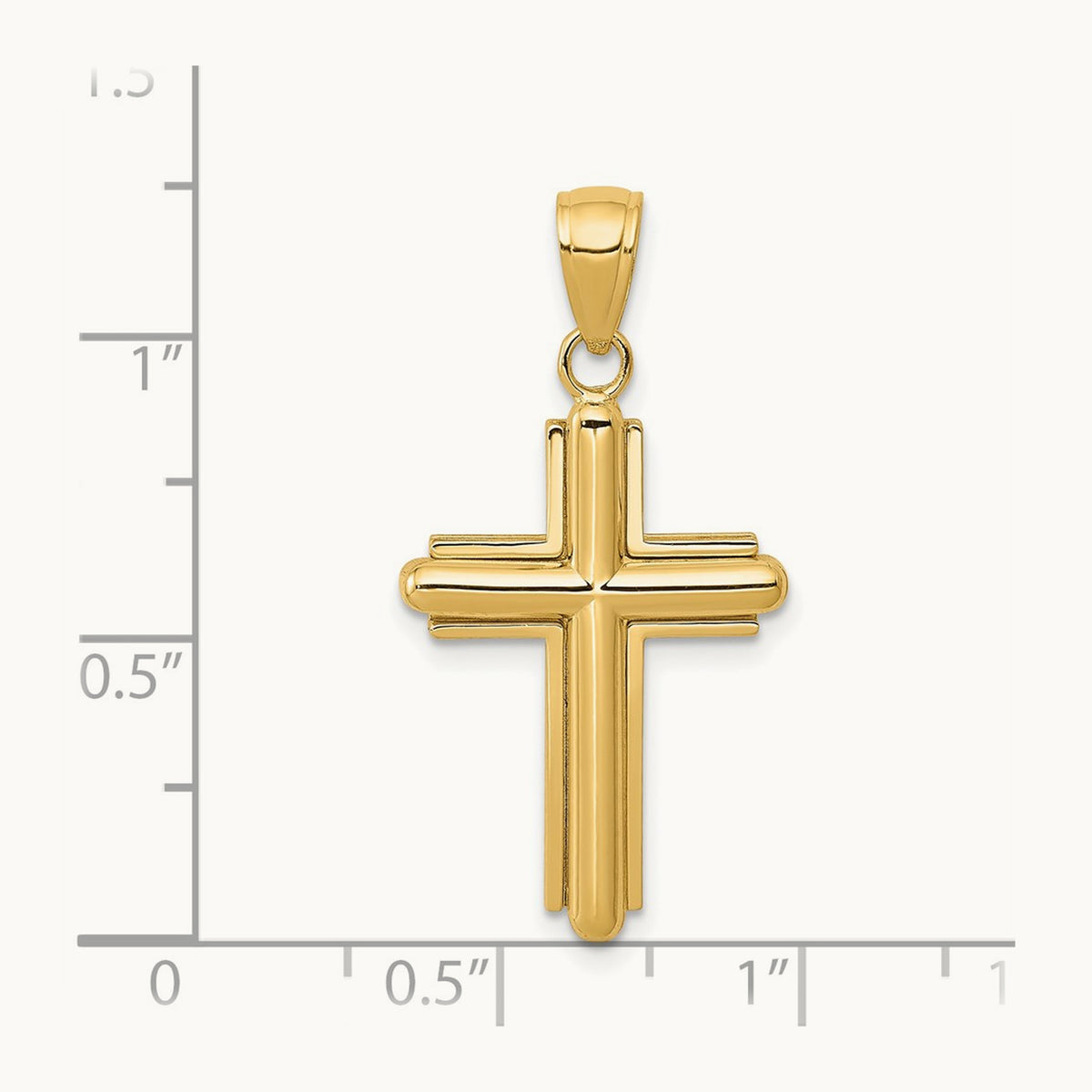 Polished Beveled Stick Cross W/Frame Pendant, 14K Gold