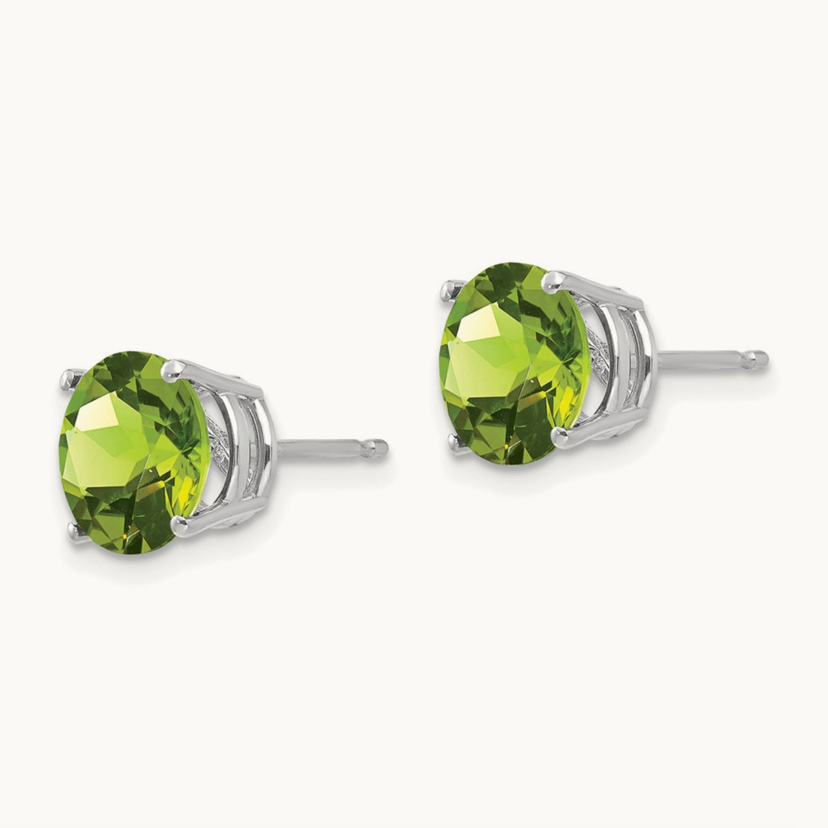 Peridot Earring, 8mm, 14K White Gold