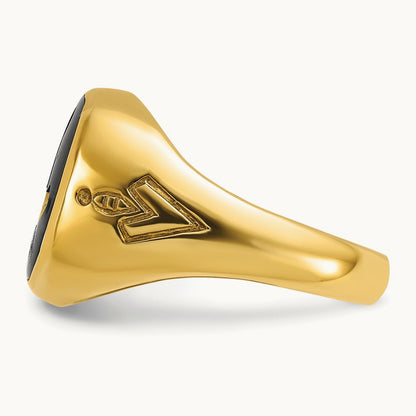IBGoodman Men's Grooved with Onyx Blue Lodge Masonic Ring, 14K