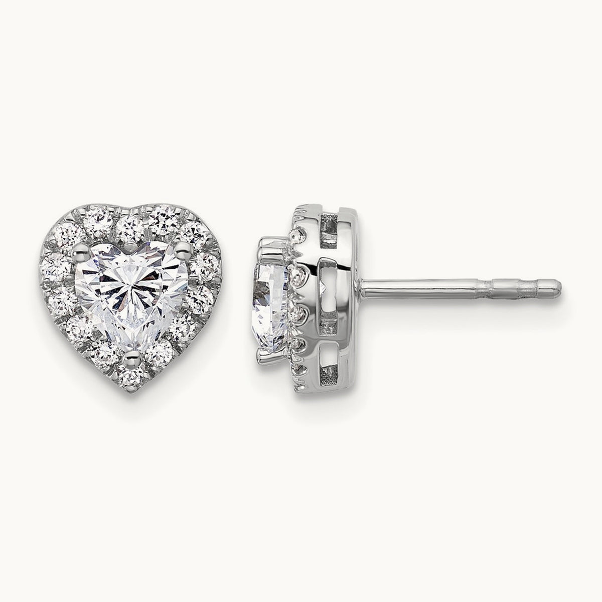Heart Halo Post Earrings, 0.50-7.25 ct tw Lab-Grown Diamond — 1 1/4 ct, VS/SI (Great) · Certified, 14K White Gold