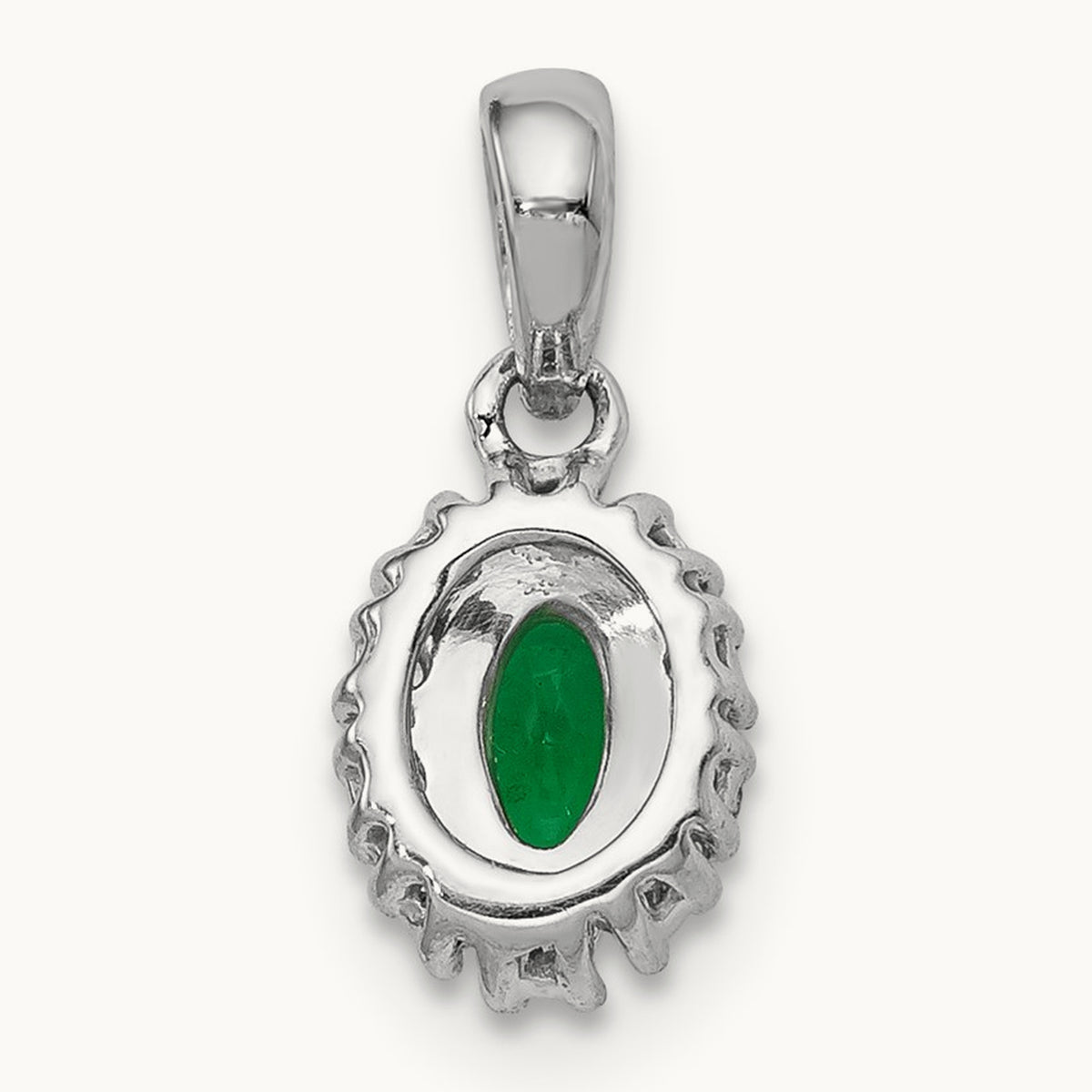 Diamond and Oval Emerald Halo Pendant, 14K White Gold