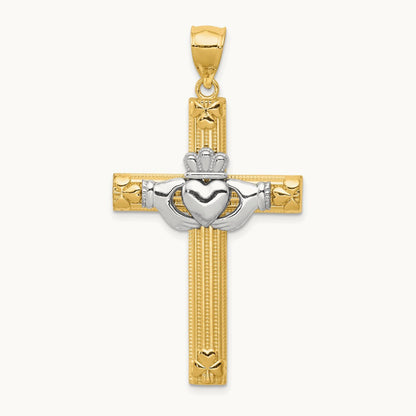 Claddagh Cross Pendant, 14K Two-tone