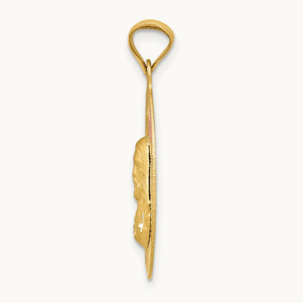 w/Rose and White Rhodium D/C Sagrado Corazon Oval Pendant, 14K