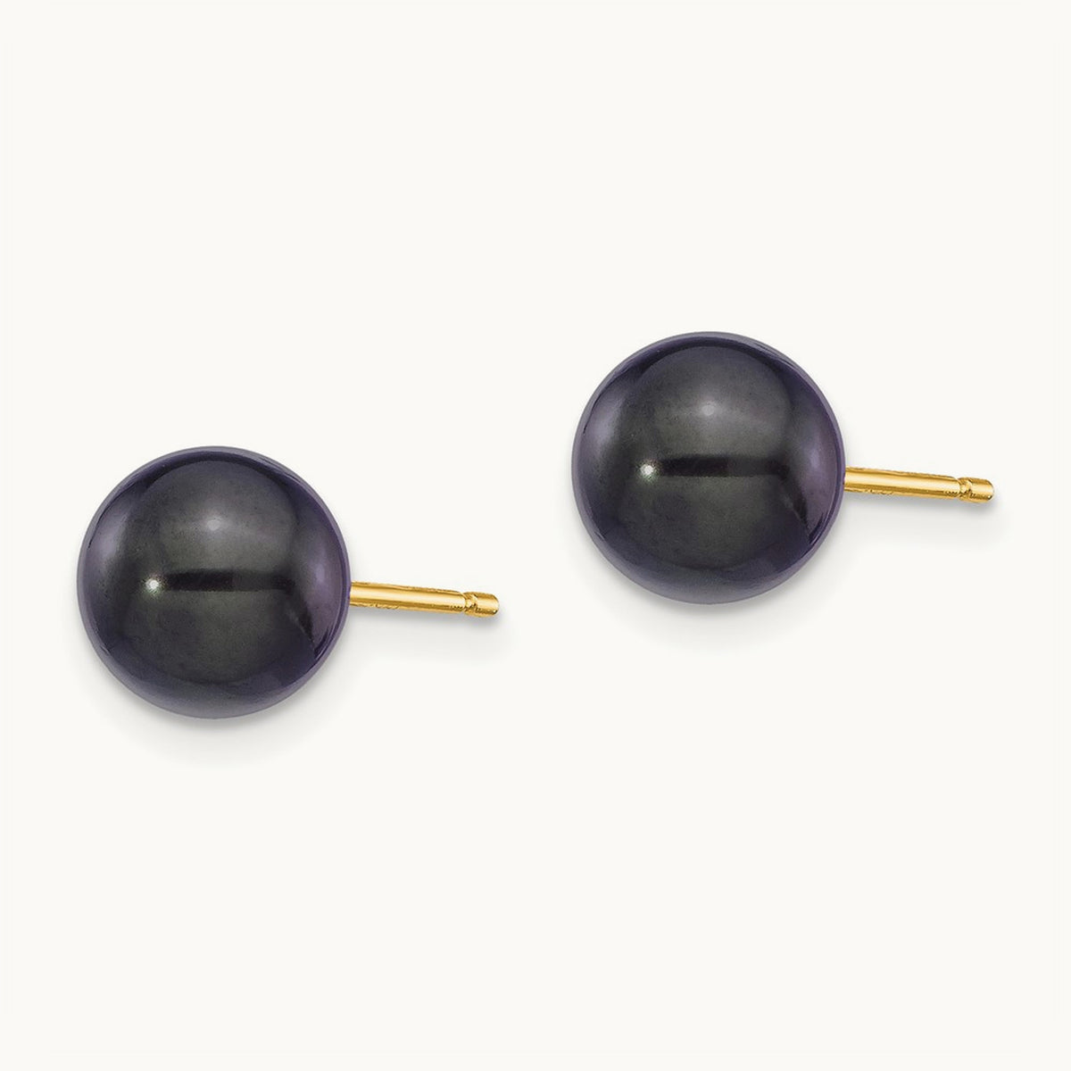 7- Round Black Saltwater Akoya Cultured Pearl Stud Post Earrings, 8mm, 14K
