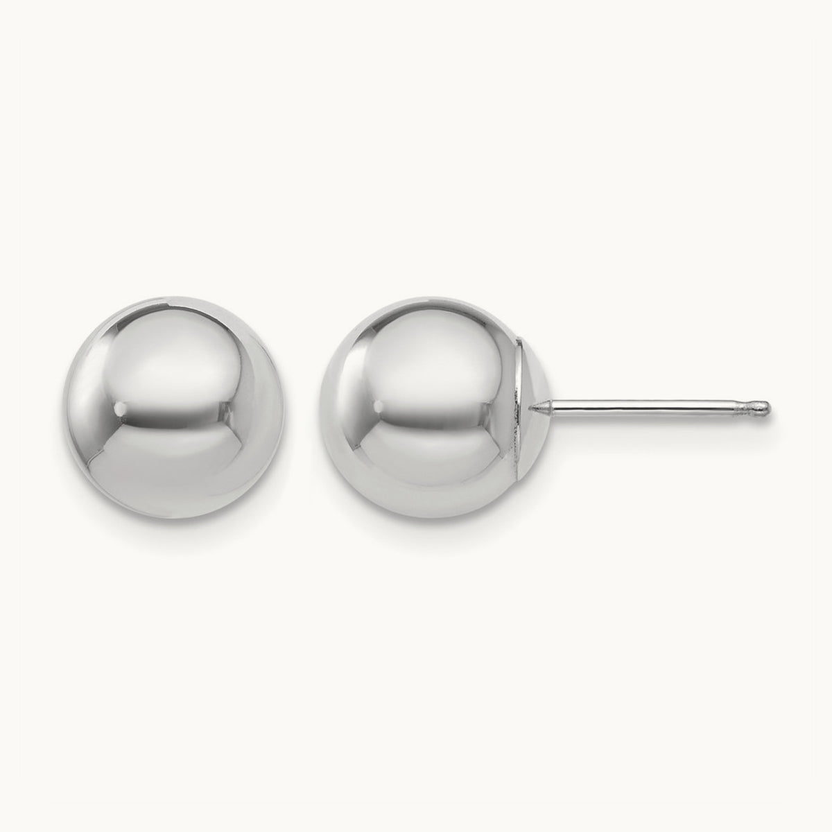 Polished Ball Post Earrings — 14K White Gold, 8mm