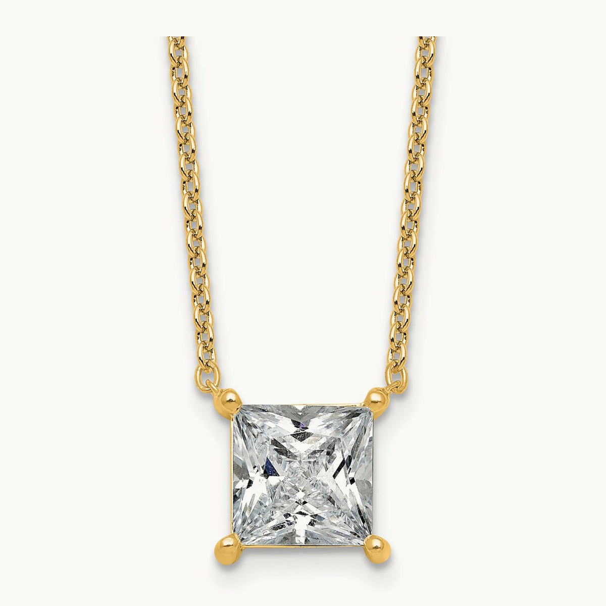 Princess Pendant Necklace, 0.25-4.00 ct tw Lab-Grown Diamond — 3 1/2 ct, 14K Yellow Gold