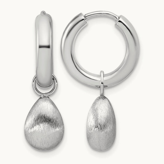 SS RH-plat Polish/Brushed Teardrop Huggie Hoop Earrings — Leslie's