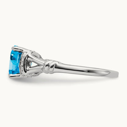 Blue Topaz and Diamond Ring, 14K White Gold