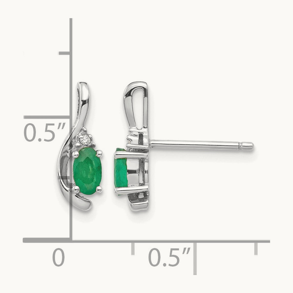 Emerald and Diamond Post Earrings — 14K White Gold