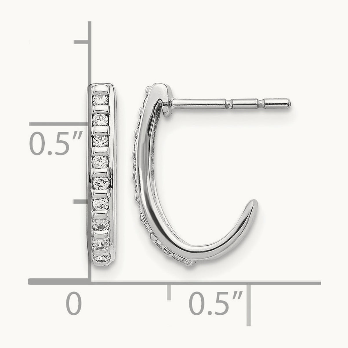 Diamond J-Hoop Post Earrings — 14K White Gold