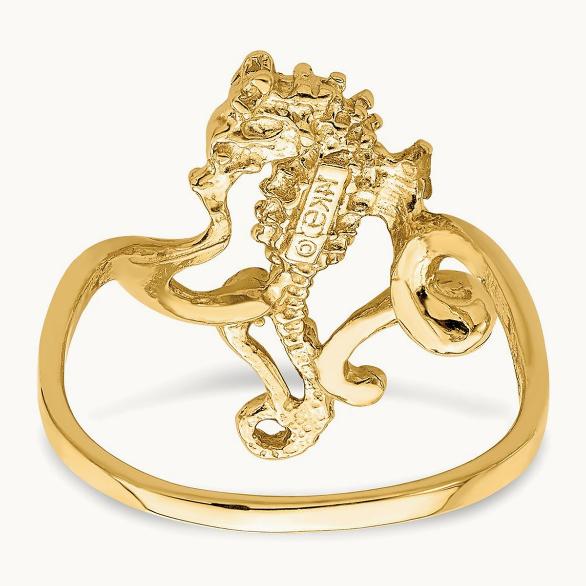 Polished / Textured / 2-D Seahorse Ring (Size 7), 14K