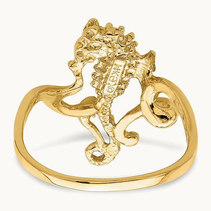 Polished / Textured / 2-D Seahorse Ring (Size 7), 14K