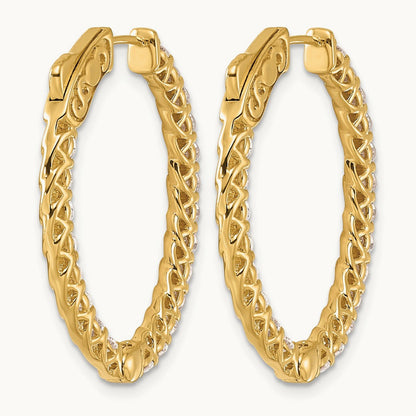 Diamond Oval Hoop w/Safety Clasp Earrings, 14K