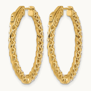 Oval in/Out Safety Clasp Hoop Earrings, 2.75 ct tw Lab-Grown Diamond