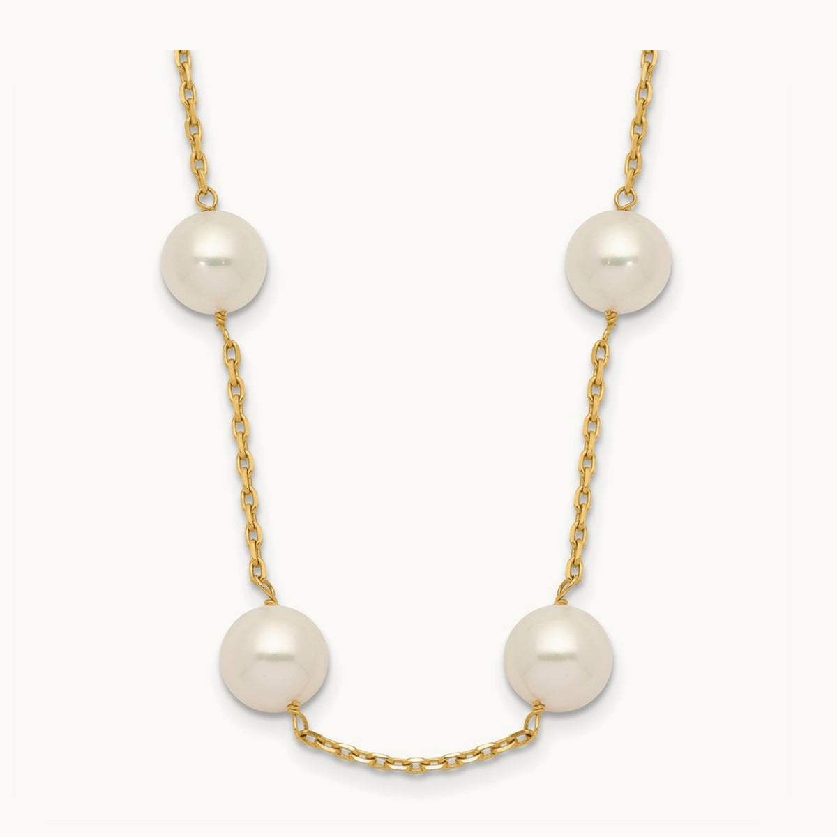 8- White Near-Round Freshwater Cultured Pearl 14-station Necklace, 9mm, 14K