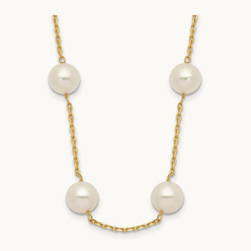 8- White Near-Round Freshwater Cultured Pearl 14-station Necklace, 9mm, 14K