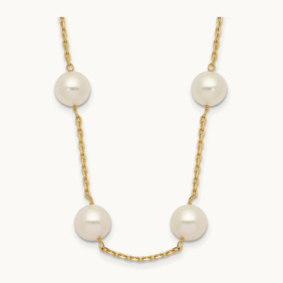 8- White Near-Round Freshwater Cultured Pearl 14-station Necklace, 9mm, 14K