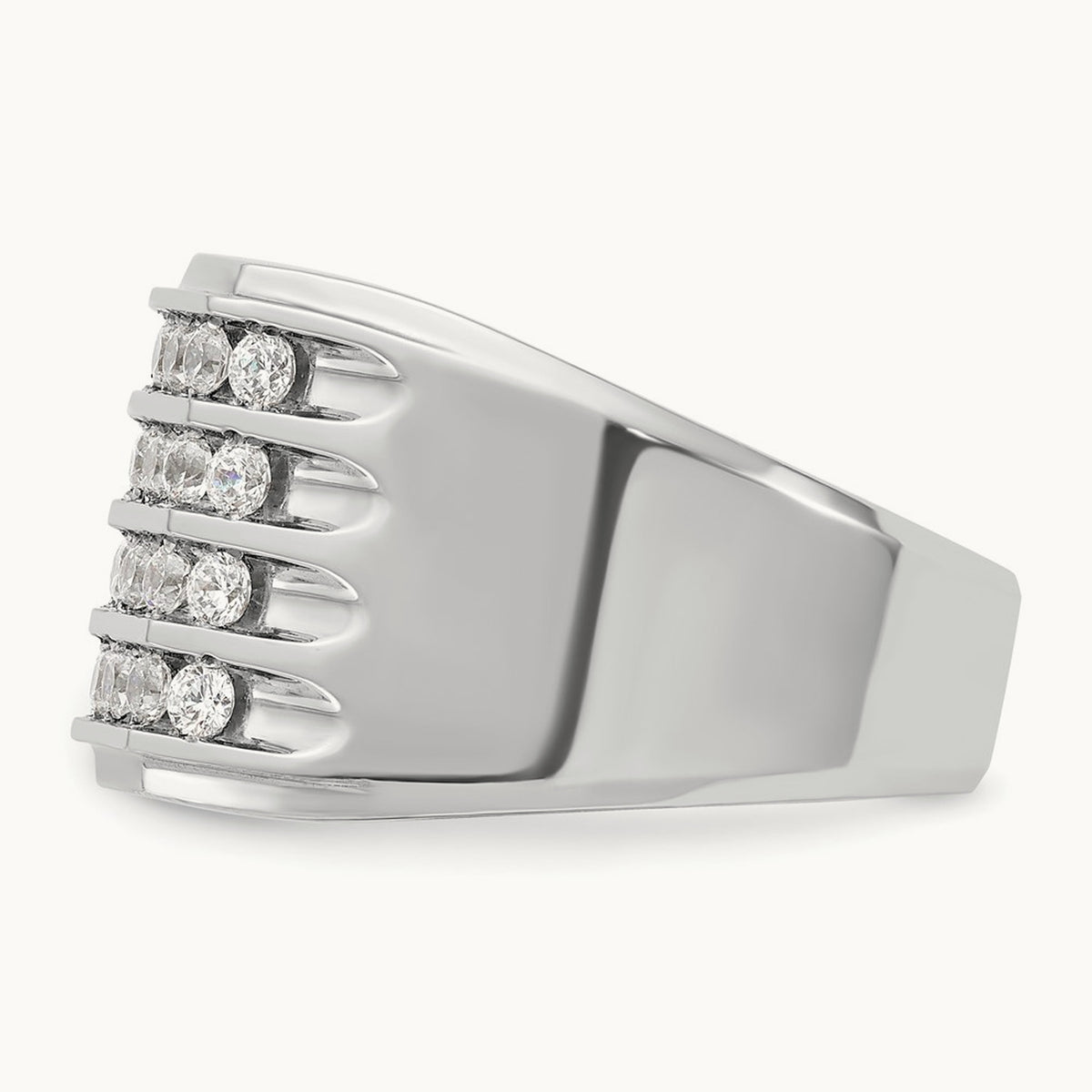 With White Rhodium 4 Row Men's Ring, 1.50 ct tw Lab-Grown Diamond — 14K White Gold