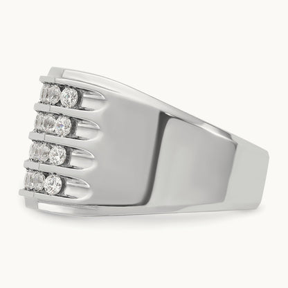 IBGoodman Men's Polished & Grooved 4-Row Dia Ring, 14K White Gold