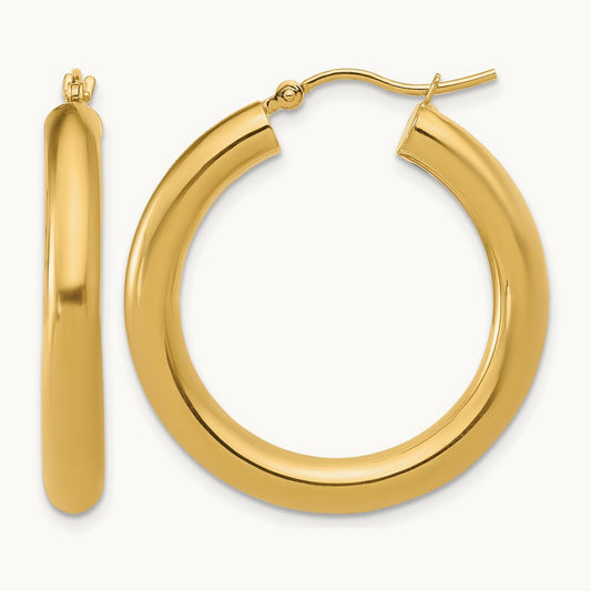 Polished Lightweight Hoop Earrings — 10K Yellow Gold, 30mm