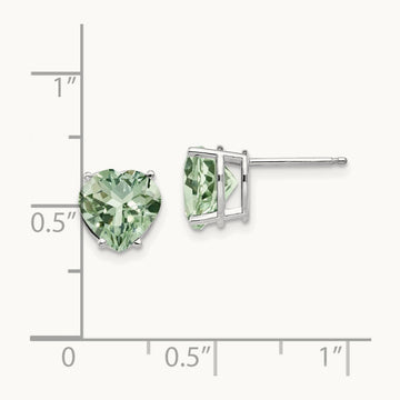 Heart Green Quartz Earring, 8mm, 14K White Gold