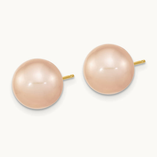 10- Round Pink Freshwater Cultured Pearl Earrings, 11mm, 14K