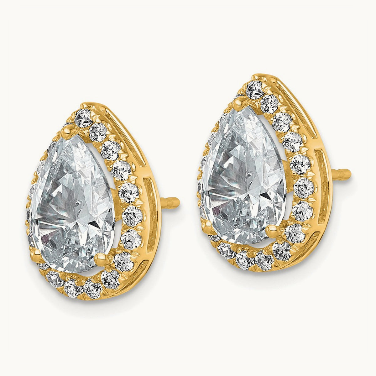 Pear Halo Post Earrings, 1.25-6.75 ct tw Lab-Grown Diamond — 5 5/8 ct, VS (Best) · Certified, 14K Yellow Gold
