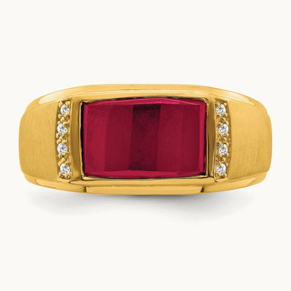 Created Ruby and Diamond Mens Ring, 14K