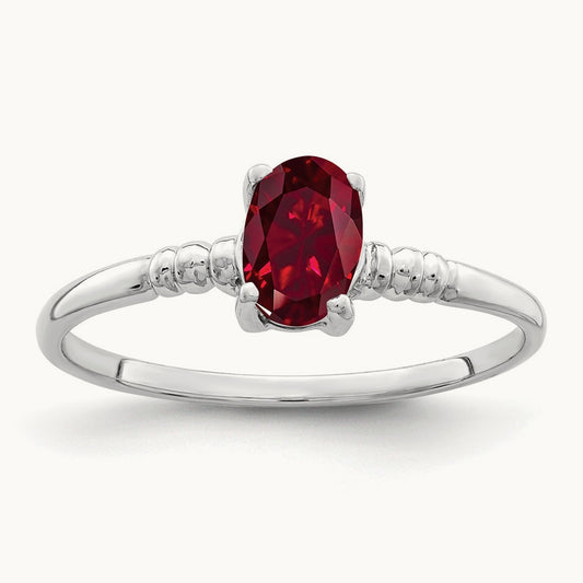 6x4mm Oval Created Ruby ring, 14K White Gold