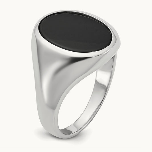 IBGoodman Men's Oval Onyx Complete Ring, 14K White Gold