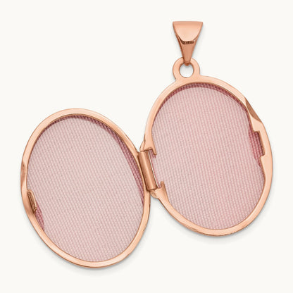Heart Design Border Oval Locket, 21mm, 14K Rose Gold