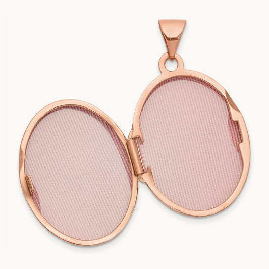 Heart Design Border Oval Locket, 21mm, 14K Rose Gold