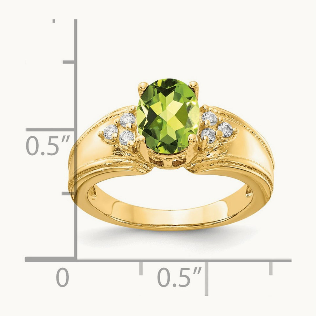 8x6mm Oval Peridot AA Diamond ring, 14K
