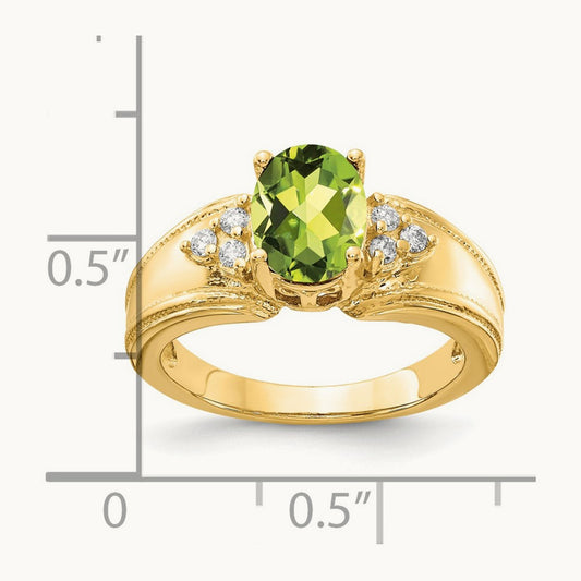 8x6mm Oval Peridot AA Diamond ring, 14K
