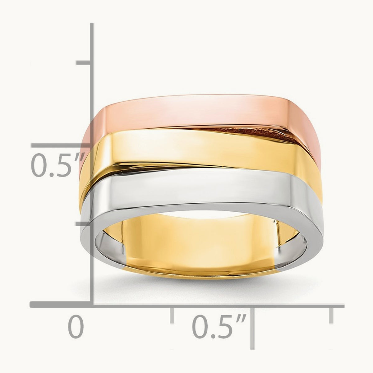 Tri-Color Contemporary Flat Top Band, 14K