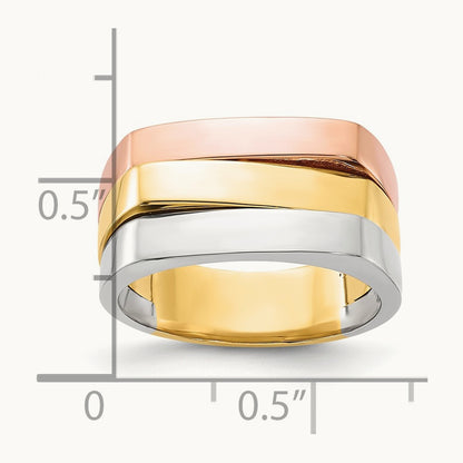 Tri-Color Contemporary Flat Top Band, 14K