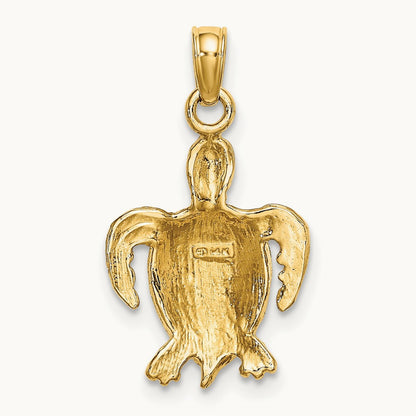 Swimming Sea Turtle Charm, 14K with White Rhodium
