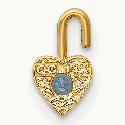 March Synthetic Birthstone Heart Charm — 14K Yellow Gold