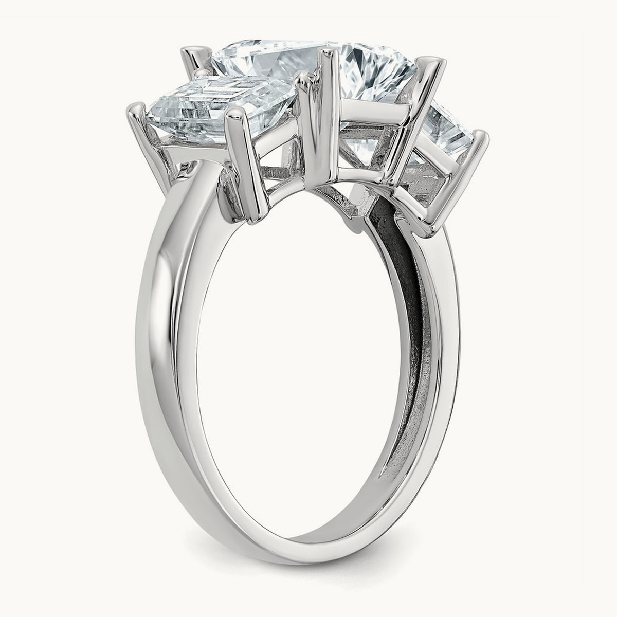 Emerald-cut 3-Stone Engagement Ring Mounting — 14K White Gold
