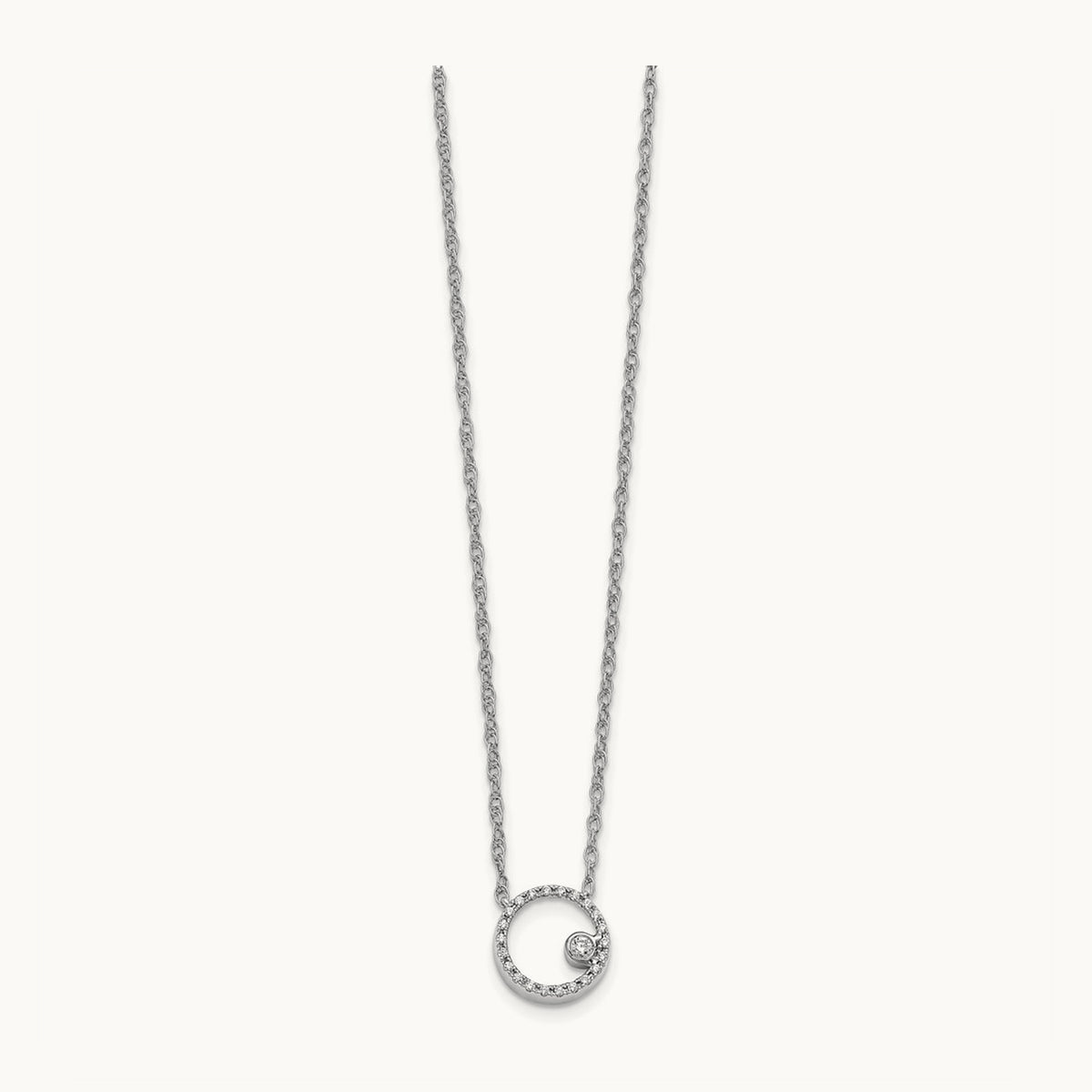Diamond Open Circle 18 inch Necklace, 14K White Gold