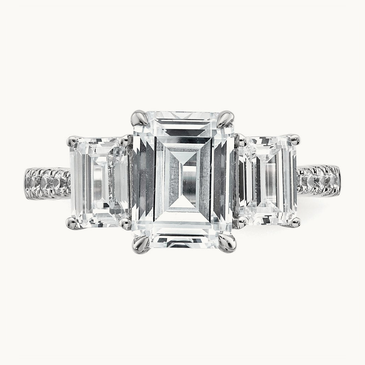 Emerald 3 Stone Engagement Ring, 1.75-3.25 ct tw Lab-Grown Diamond — 3 3/8 ct, VS (Best) · Certified, 14K White Gold
