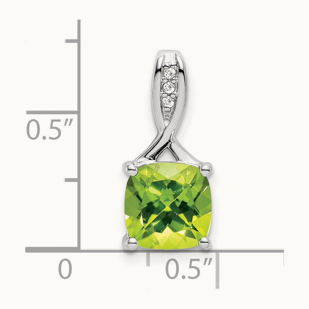 Cushion Peridot and Diamond Pendant — 14K White Gold