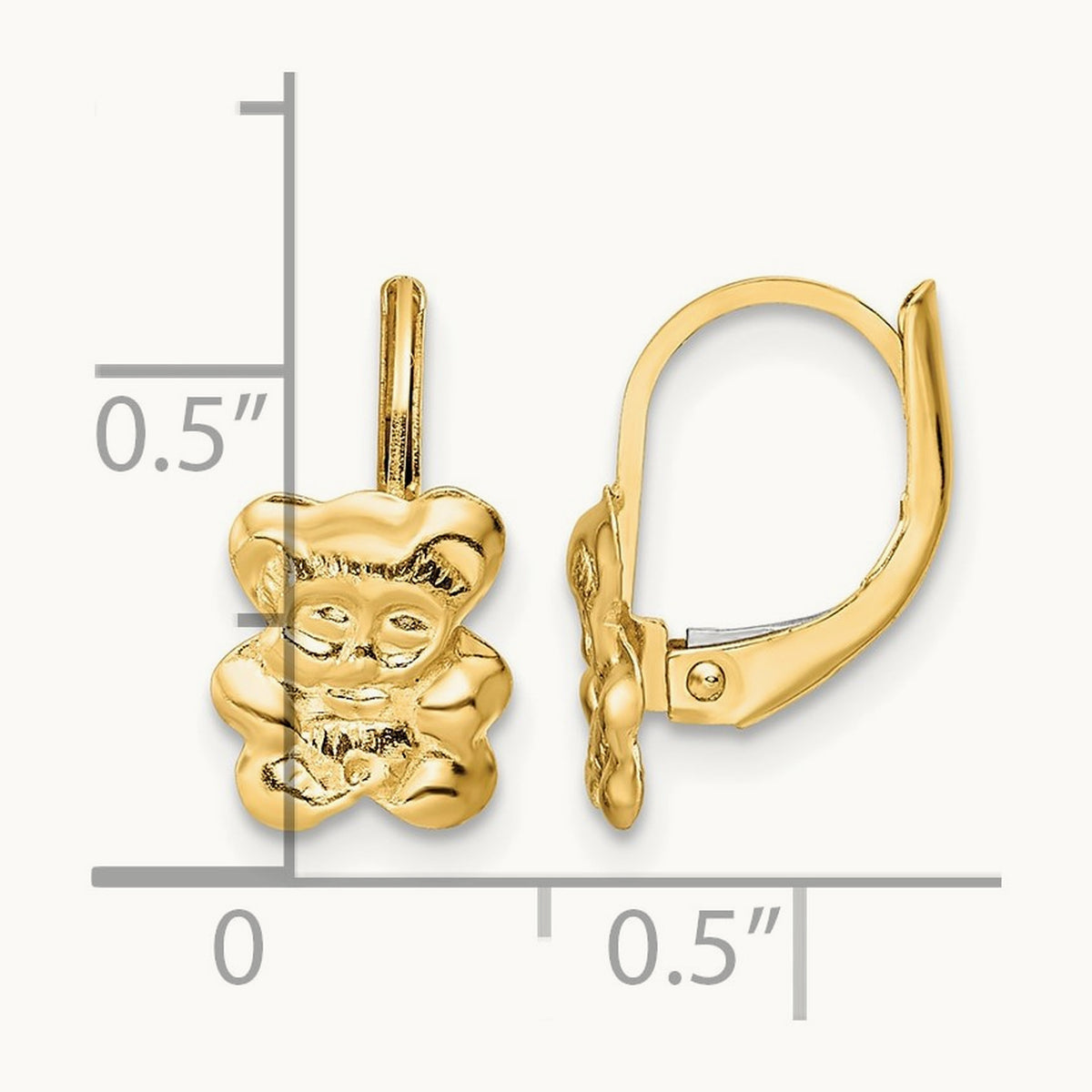 Madi K Polished Teddy Bear Leverback Earrings, 14K