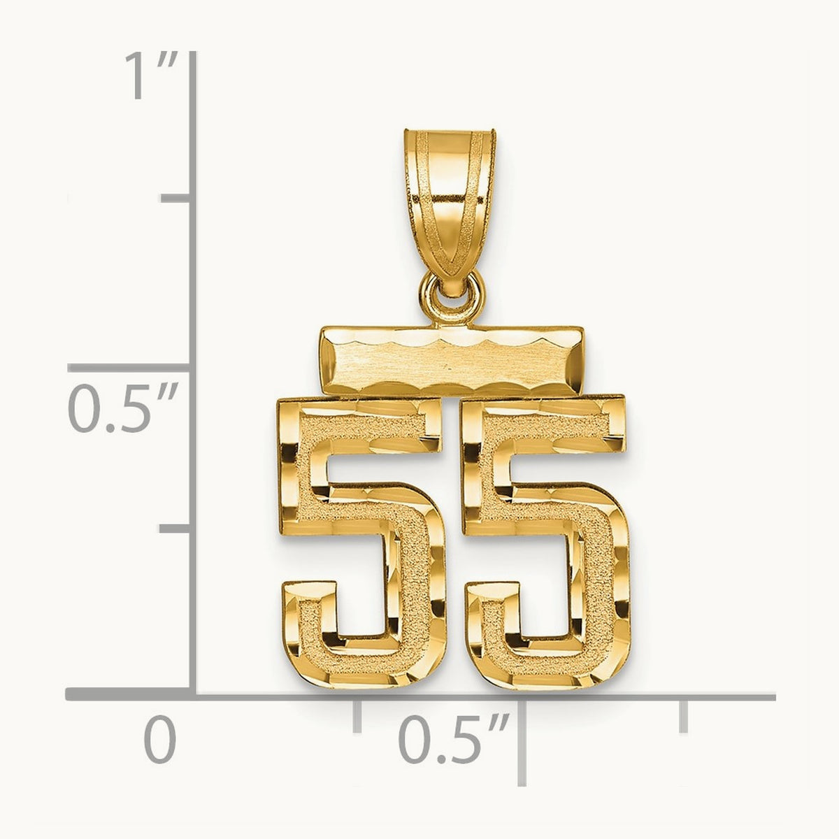Small Brushed Diamond-cut Number 55 Charm — 14K Yellow Gold