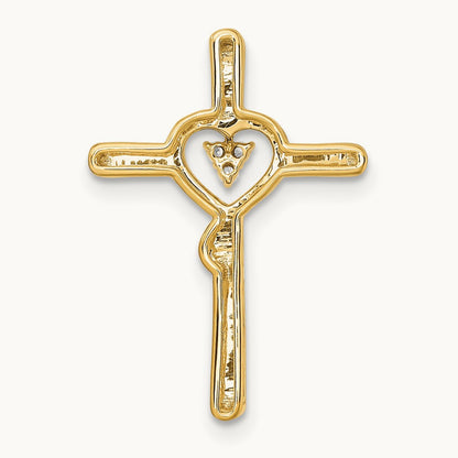 Polished Cross with Heart Diamond Chain Slide, 14K