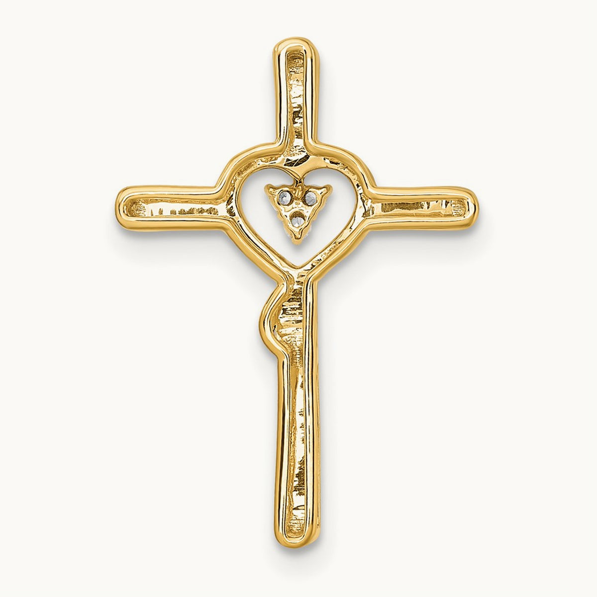 Polished Cross with Heart Diamond Chain Slide, 14K