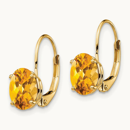 8x6mm Oval Citrine Leverback Earrings, 14K