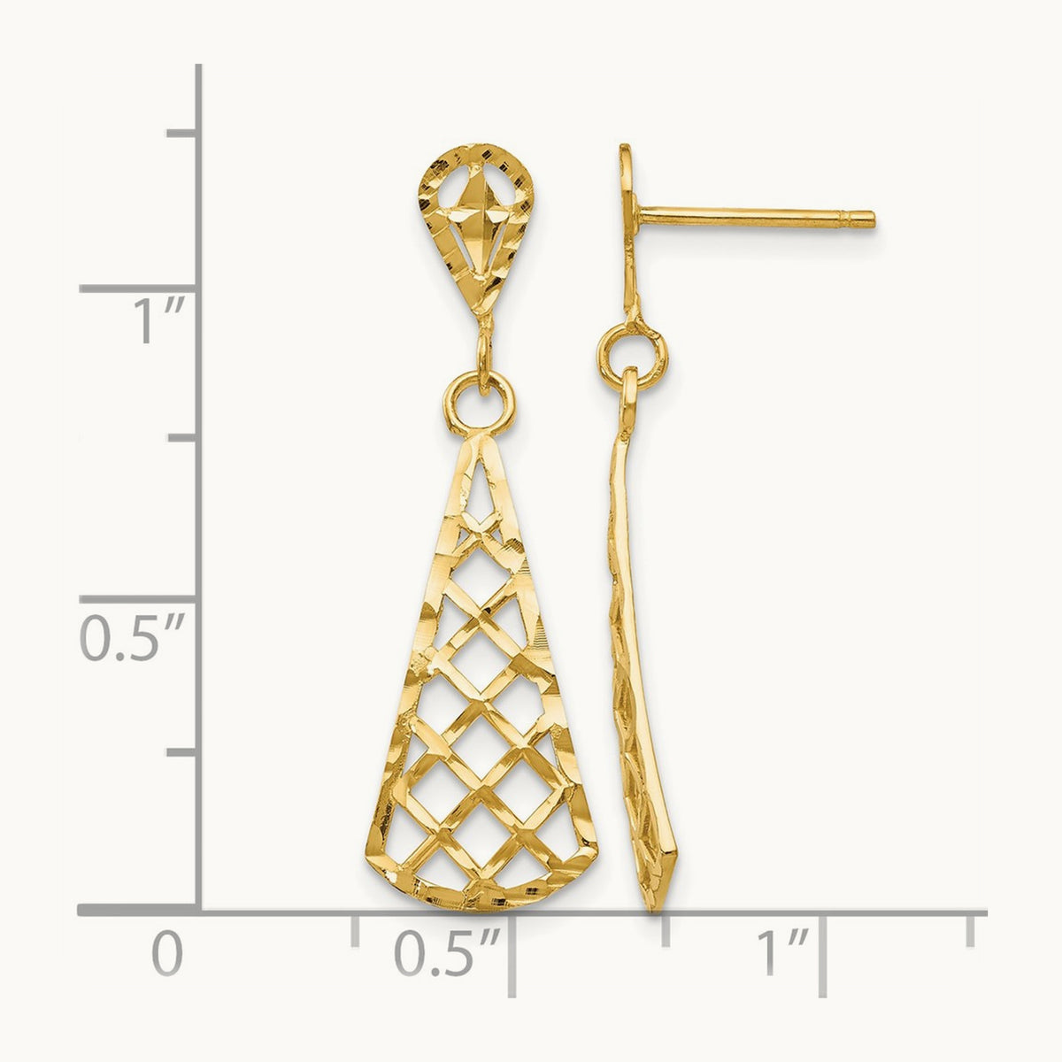 Diamond-Cut Inverted Fan Dangle Post Earring, 14K